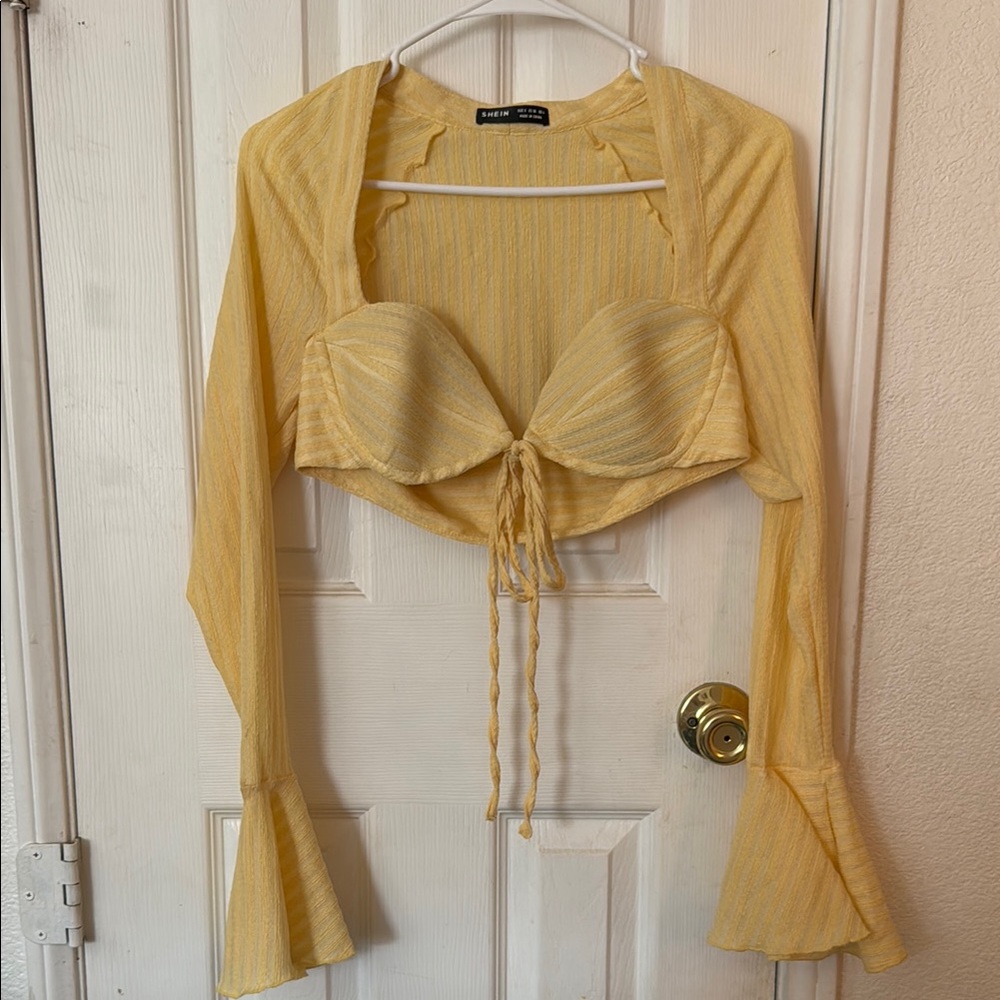 Shein Yellow Bell Sleeve Crop Top